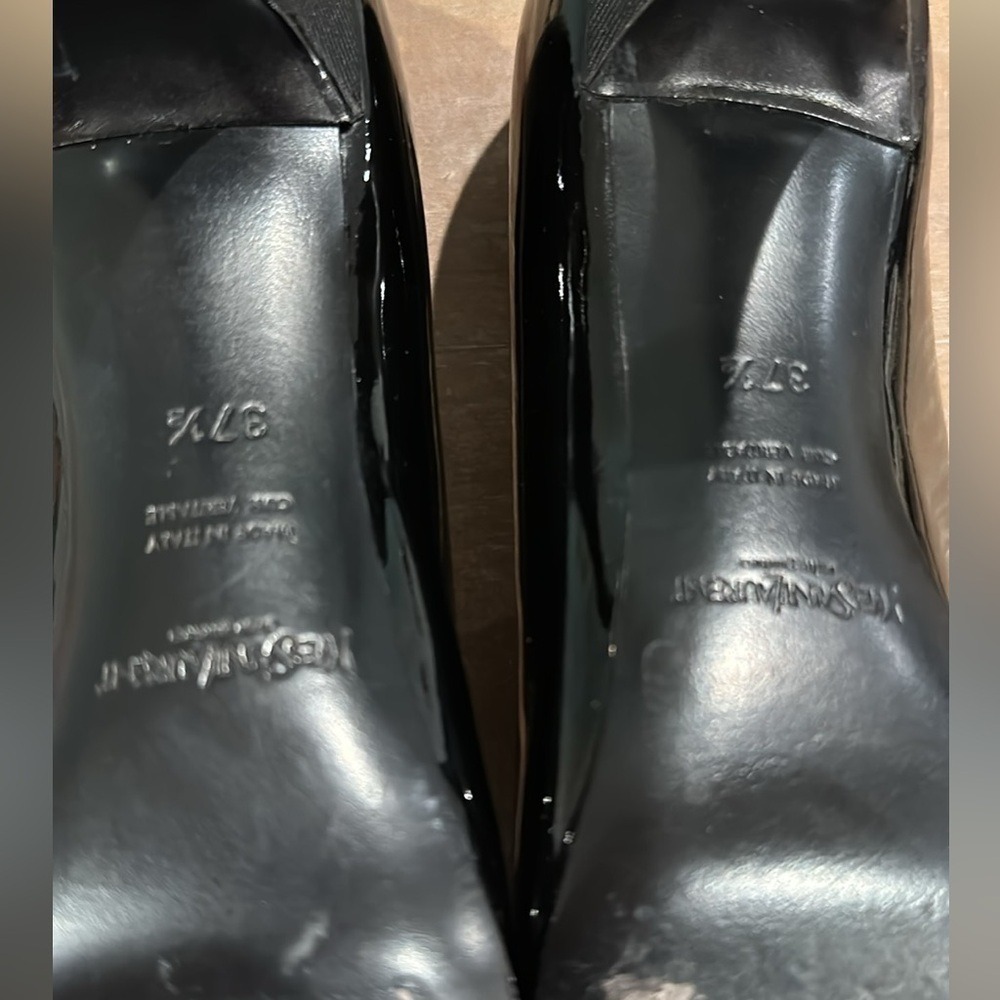 Yves Saint Laurent Black Patent Leather Almond Toe Pumps Grosgrain Trim 37.5 - Picture 11 of 11